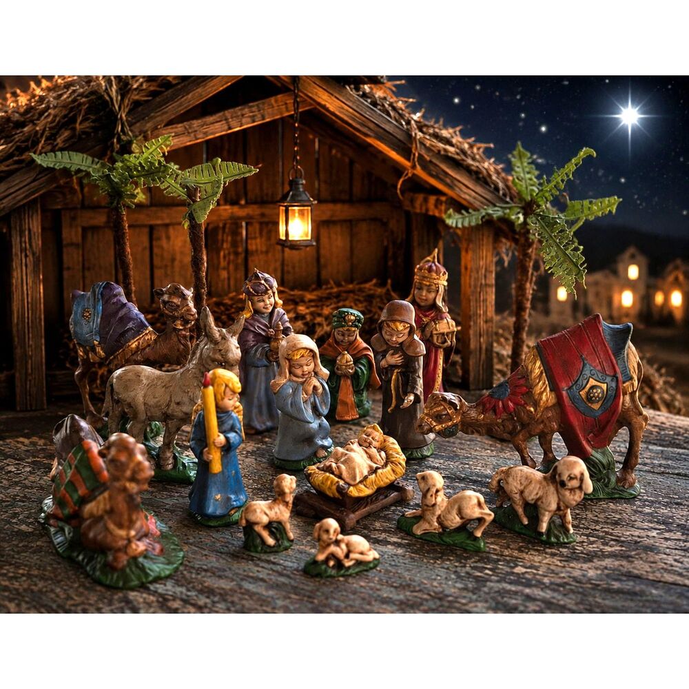 Vintage 1983 Provincial Mold Nativity Pageant 18 Pc Hand Painted Christmas Set